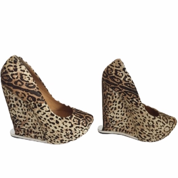 L.A.M.B Dorothee Platform Wedge Heels White leopard animal print sz 8 1/2 - Picture 12 of 16